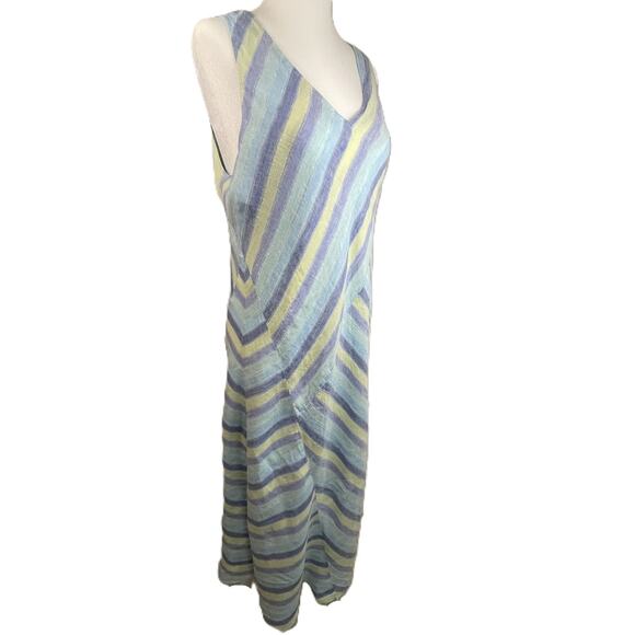 J Jill Love Linen Petite‎ M Striped Linen Maxi Dress Summer Coastal Casual Lined - Picture 3 of 14